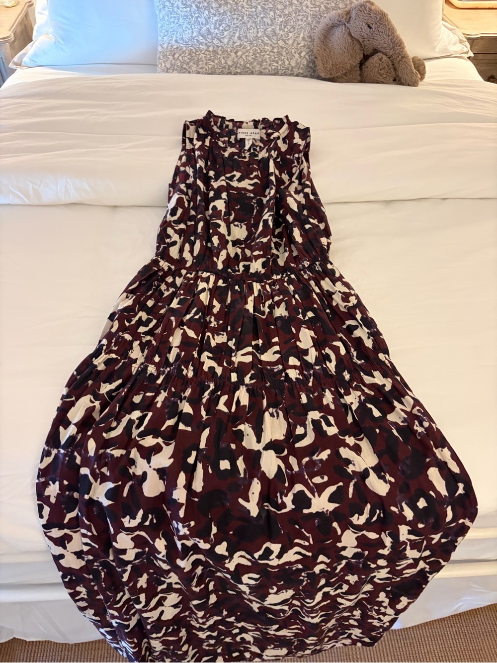Apiece Apart Burgundy Navy Cream Printed Top